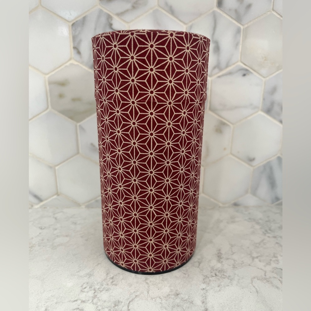 Teavana 6” Metal Tea Tin Canister - Japanese Washi Geometric Fabric Design